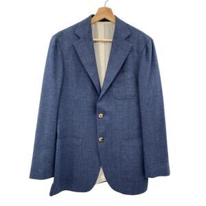 SuitSupply 48/38 wool cashmere slim havana pleated patch pocket blue blazer